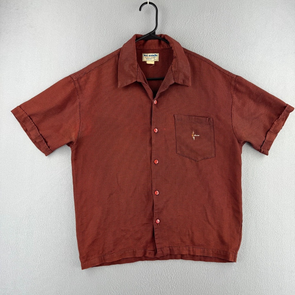 Vintage BC Ethic Shirt Mens Medium Red Rayon Woven Bowling Camp Lounge